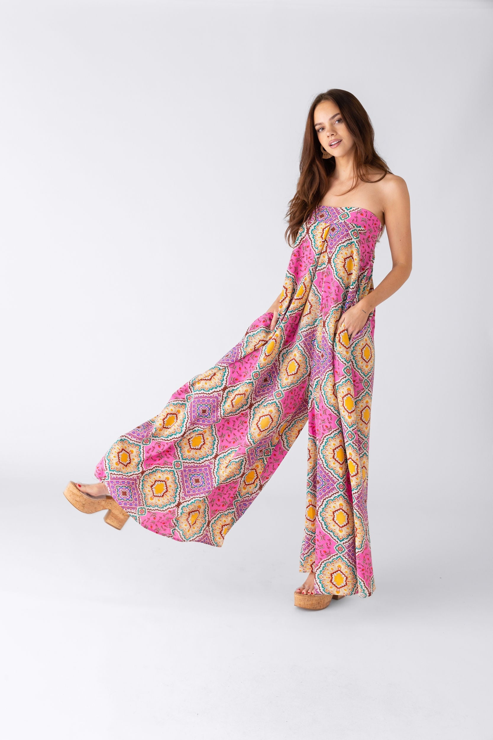 Freya Strapless Tile Print Jumpsuit - fab'rik