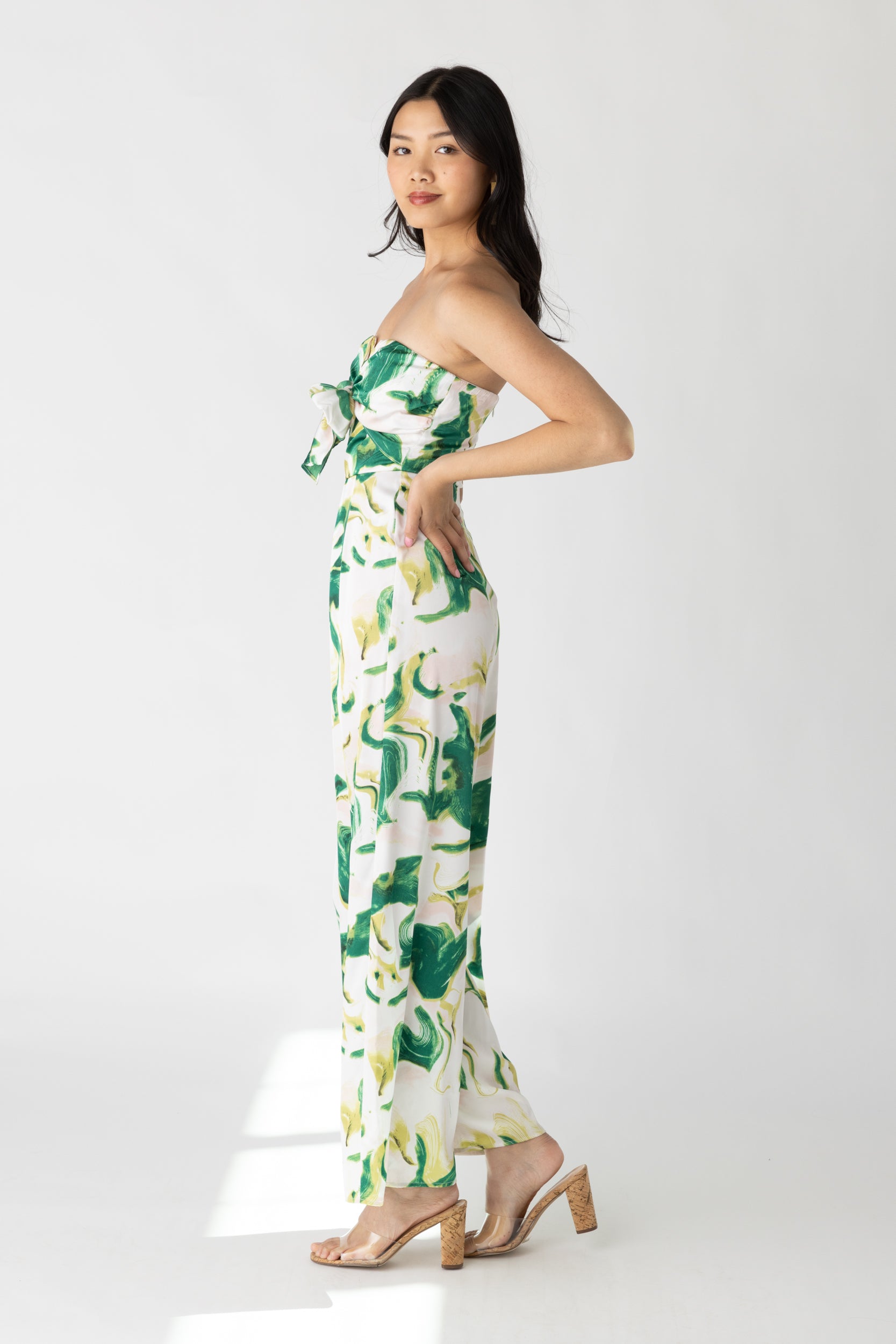 Cece Printed Front Tie Strapless Jumpsuit - fab'rik