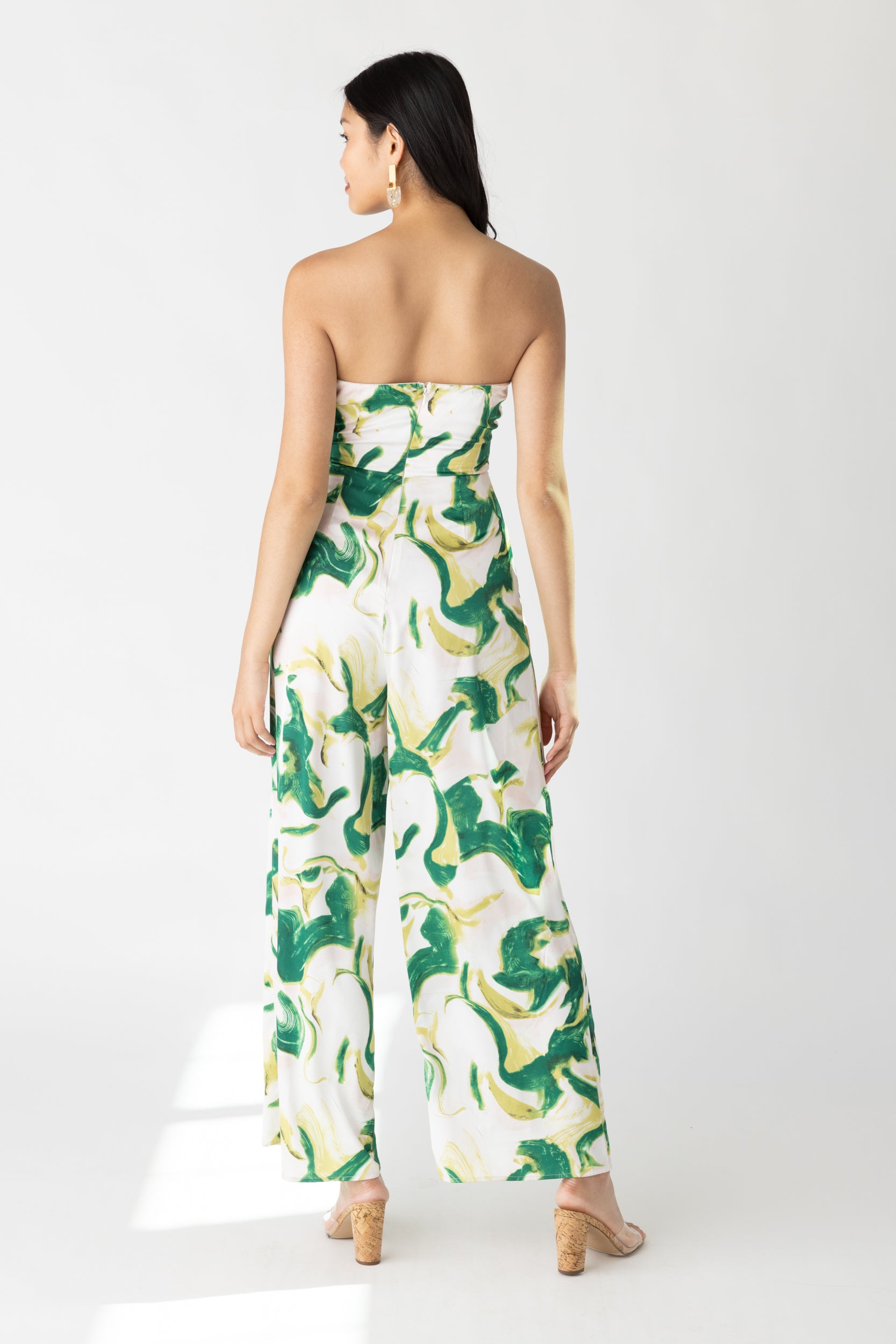 Cece Printed Front Tie Strapless Jumpsuit - fab'rik