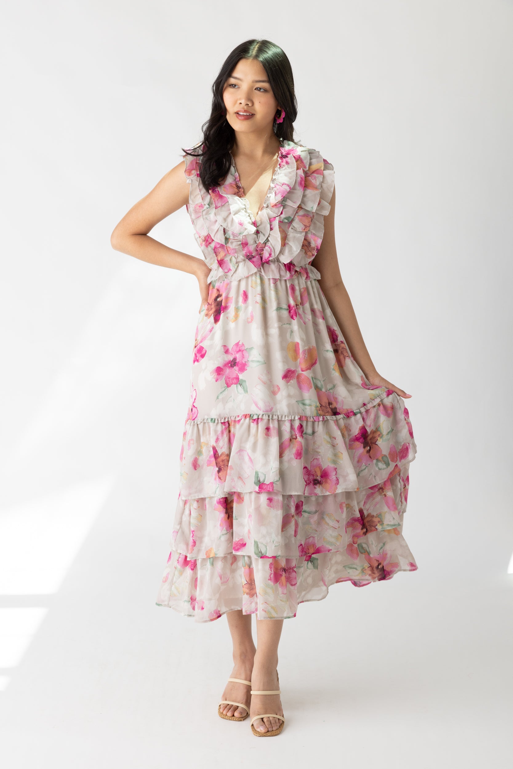 Baylene Floral V Neck Maxi Dress - fab'rik