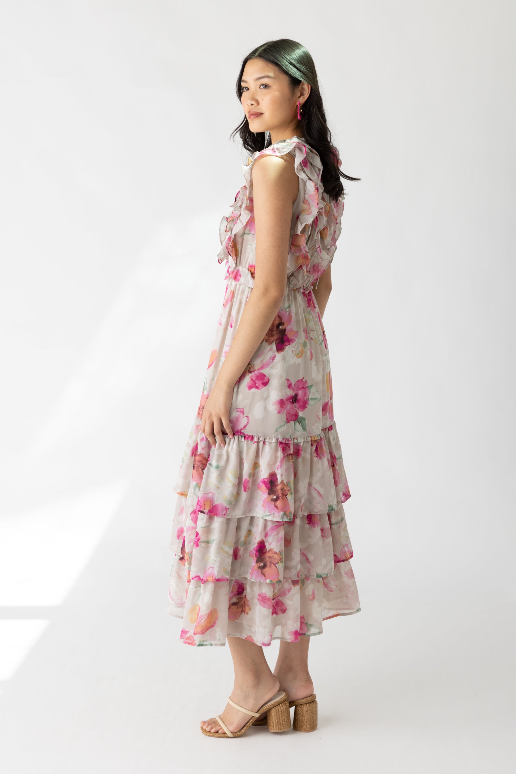 Baylene Floral V Neck Maxi Dress - fab'rik