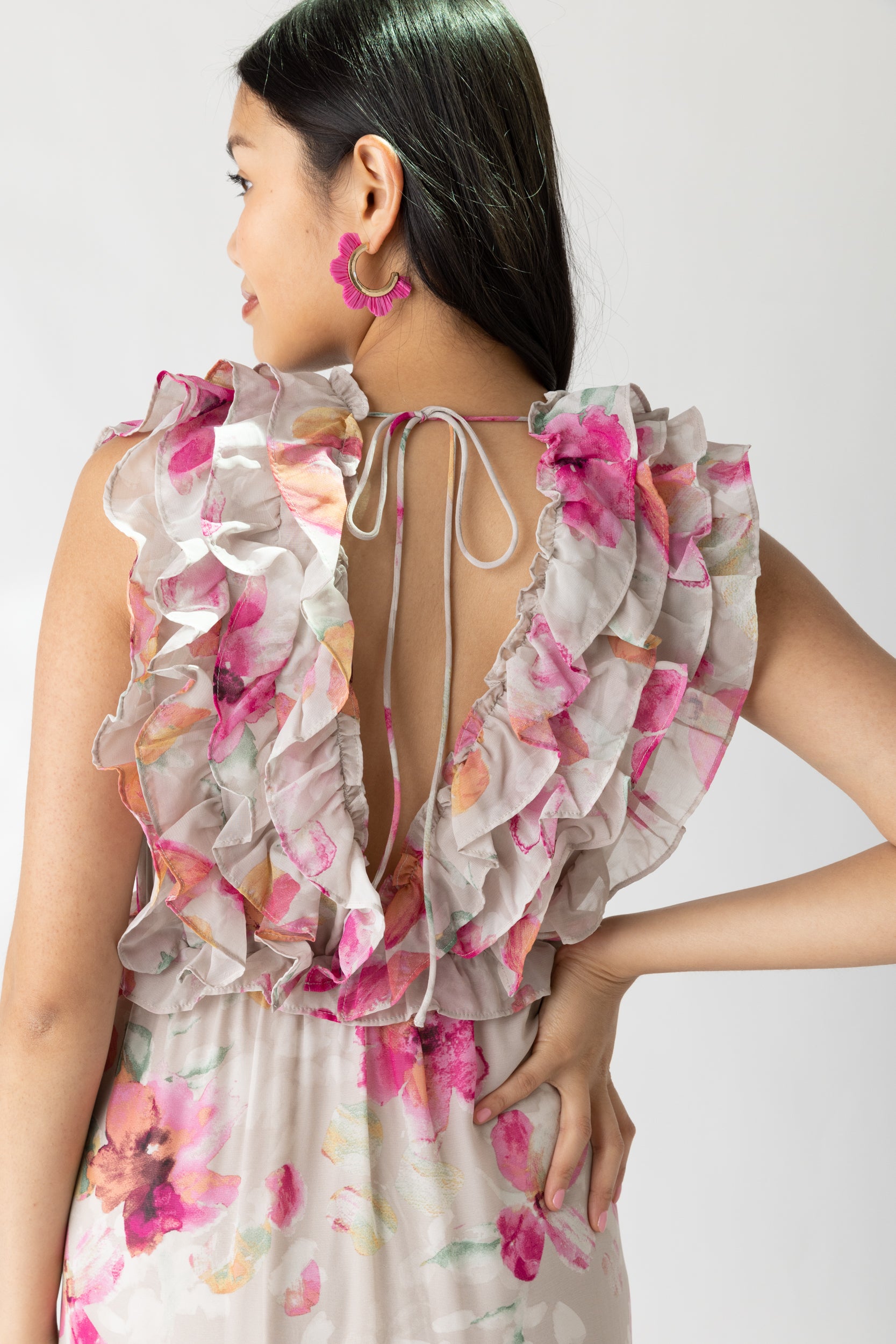 Baylene Floral V Neck Maxi Dress - fab'rik