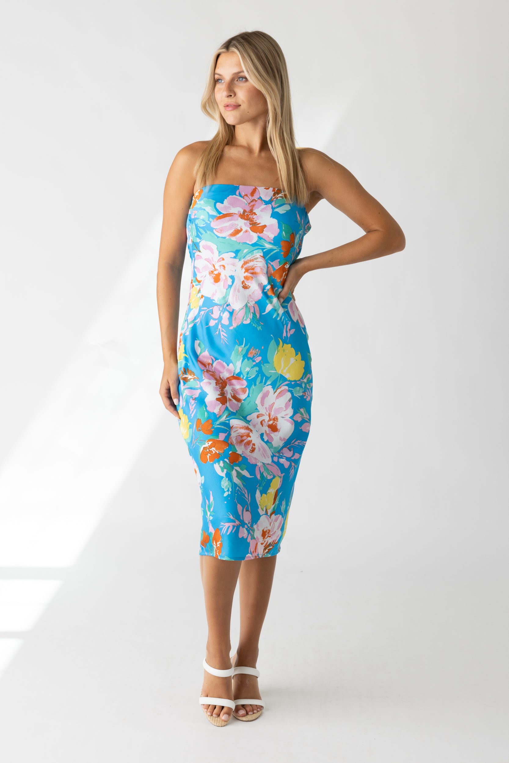 Lilo Strapless Cowl Back Midi Dress - fab'rik