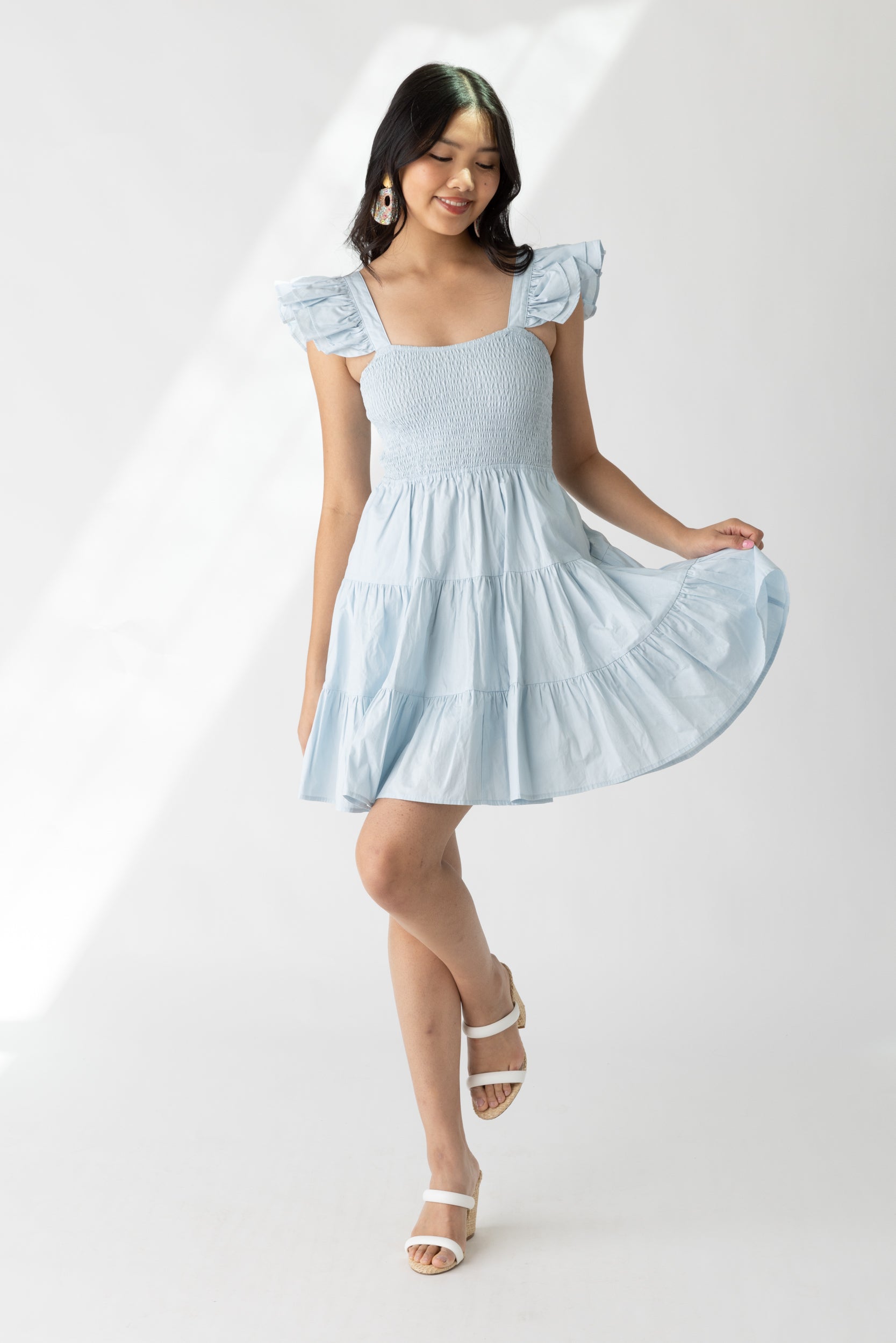 Alison Flutter Sleeve Smocked Mini Dress - fab'rik