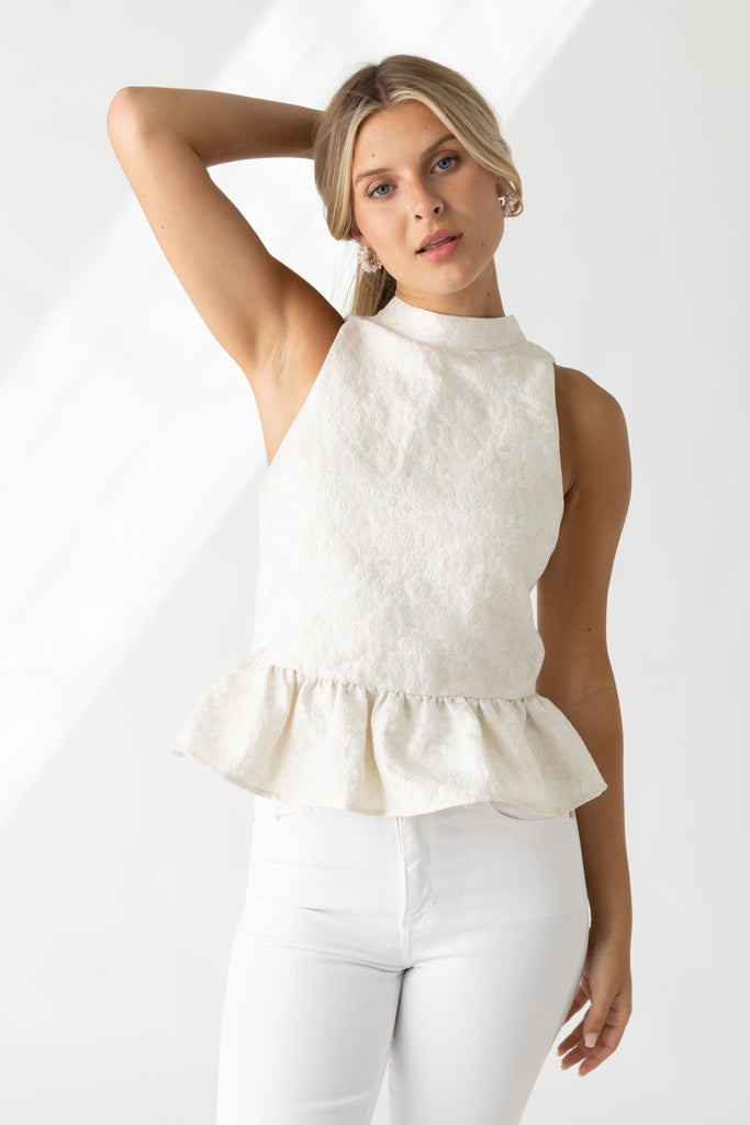 Callie Brocade Peplum Tank - fab'rik