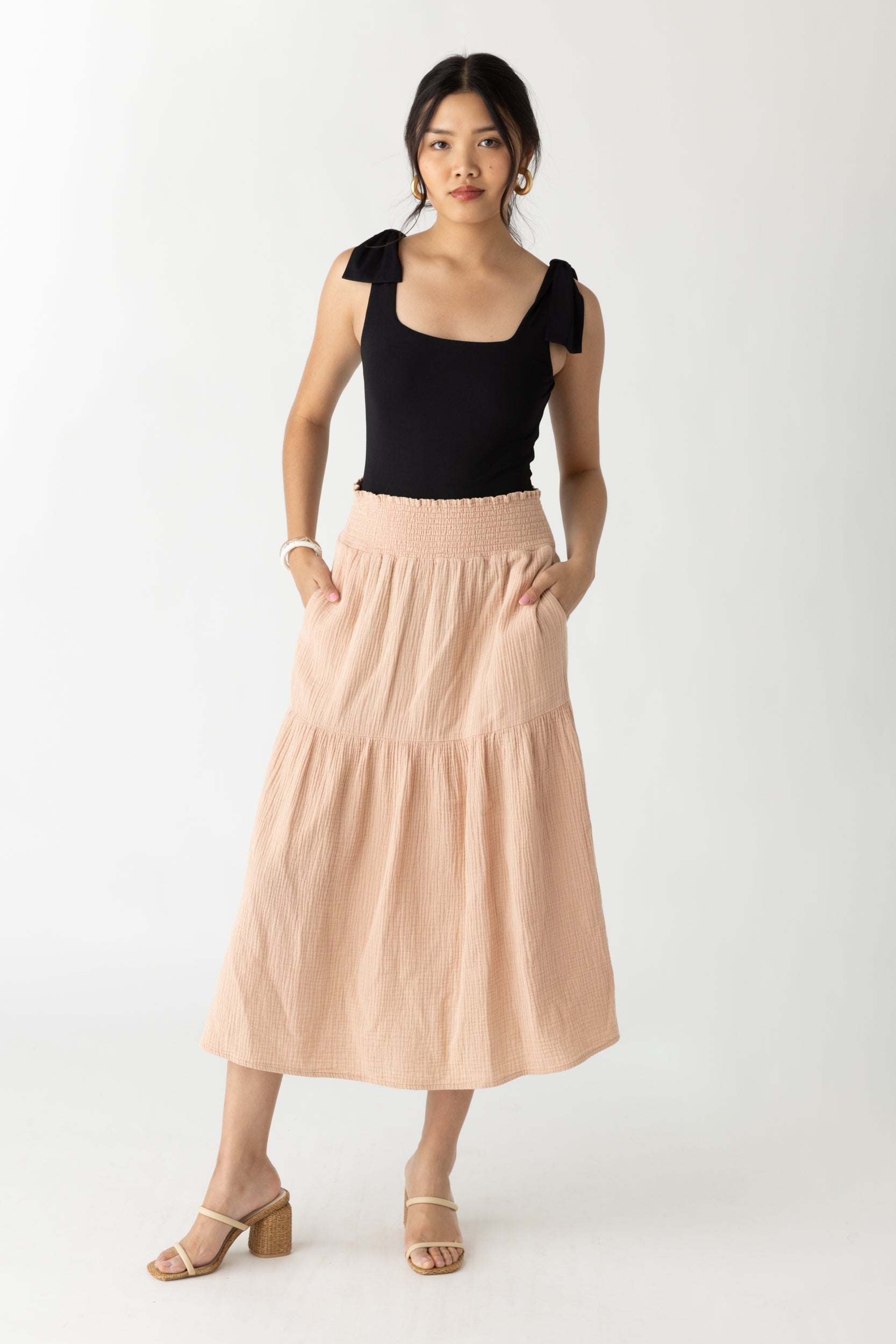 Lauri Tiered Gauze Midi Skirt - fab'rik