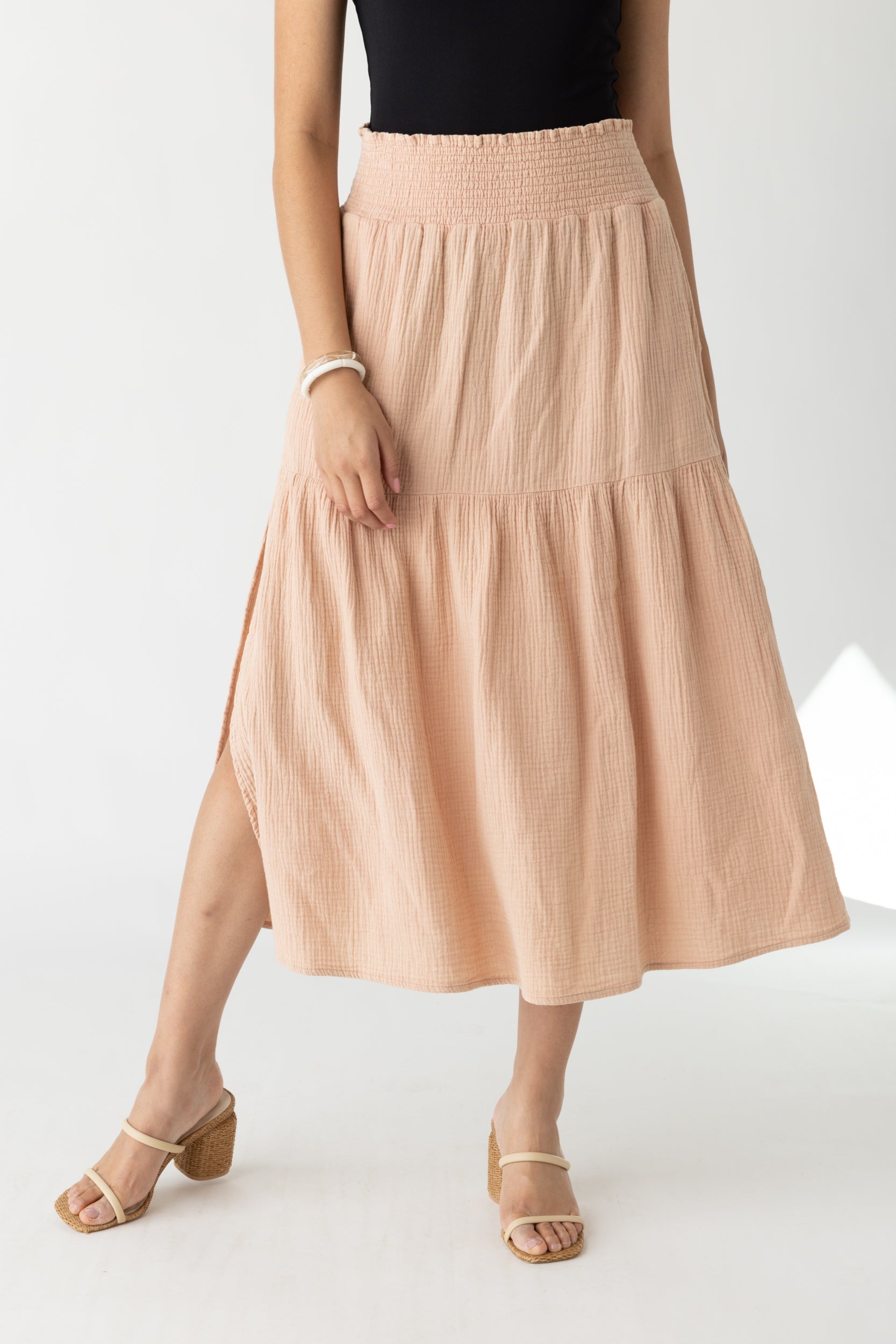 Lauri Tiered Gauze Midi Skirt - fab'rik