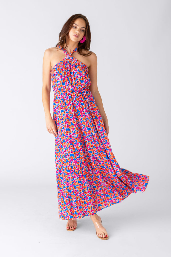 Lowri Floral Halter Neckline Maxi Dress - fab'rik