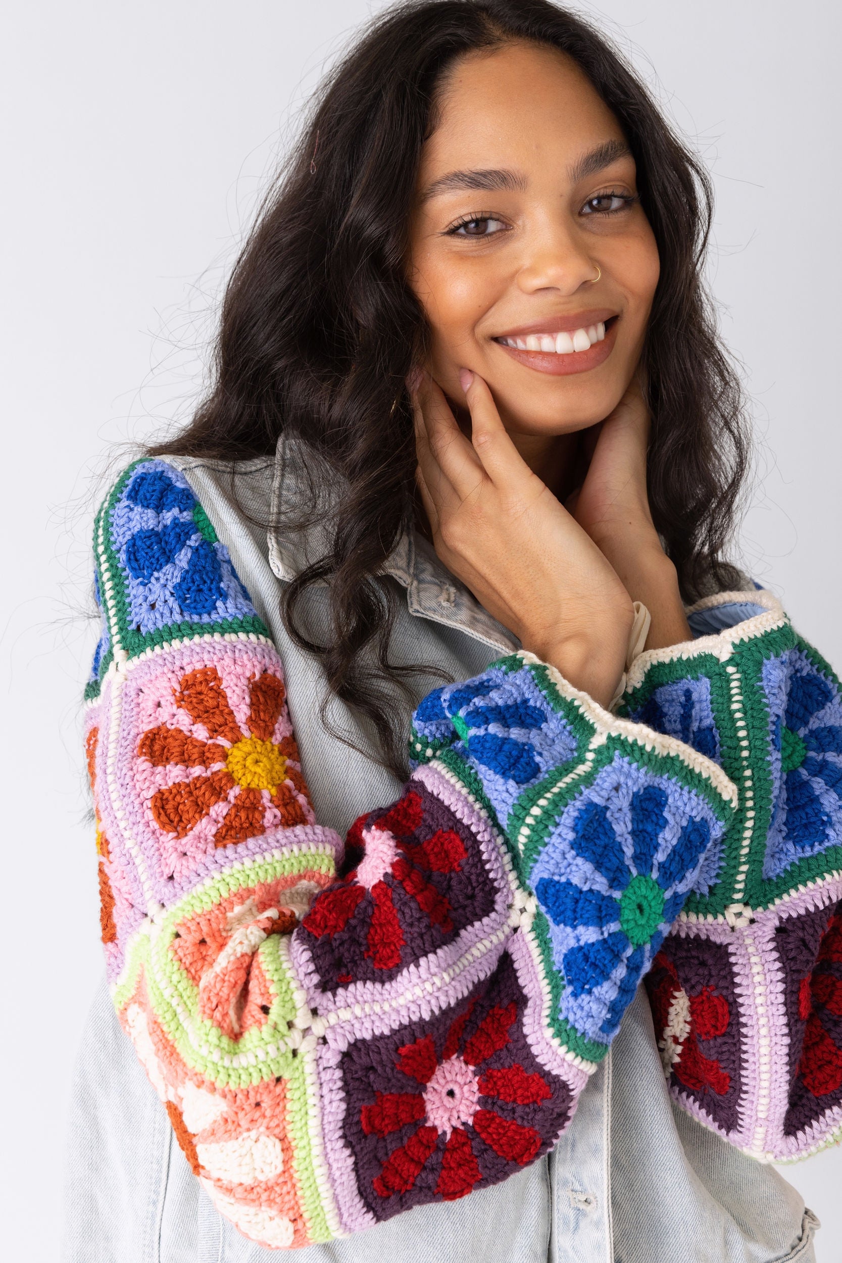 Young Love Crochet Sleeve Denim Jacket - fab'rik
