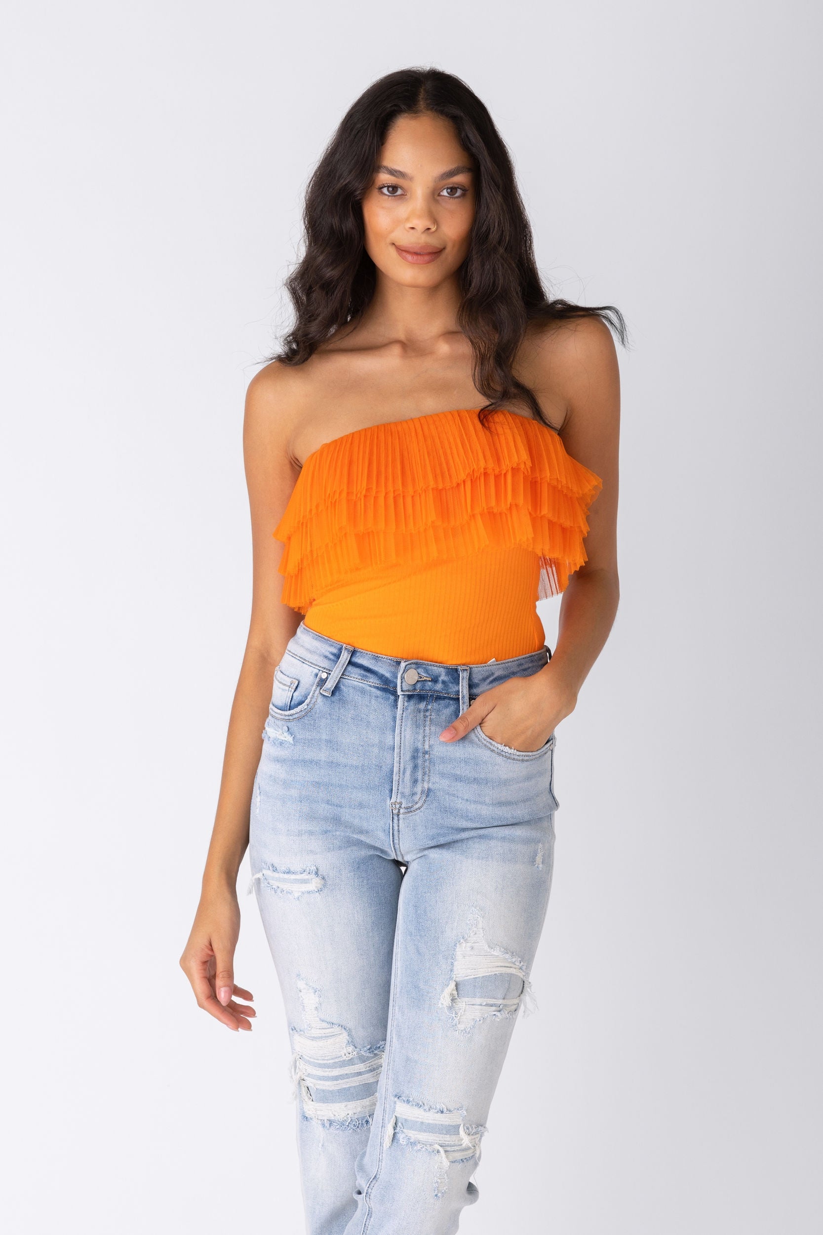 Kaya Ruffle Strapless Bodysuit - fab'rik