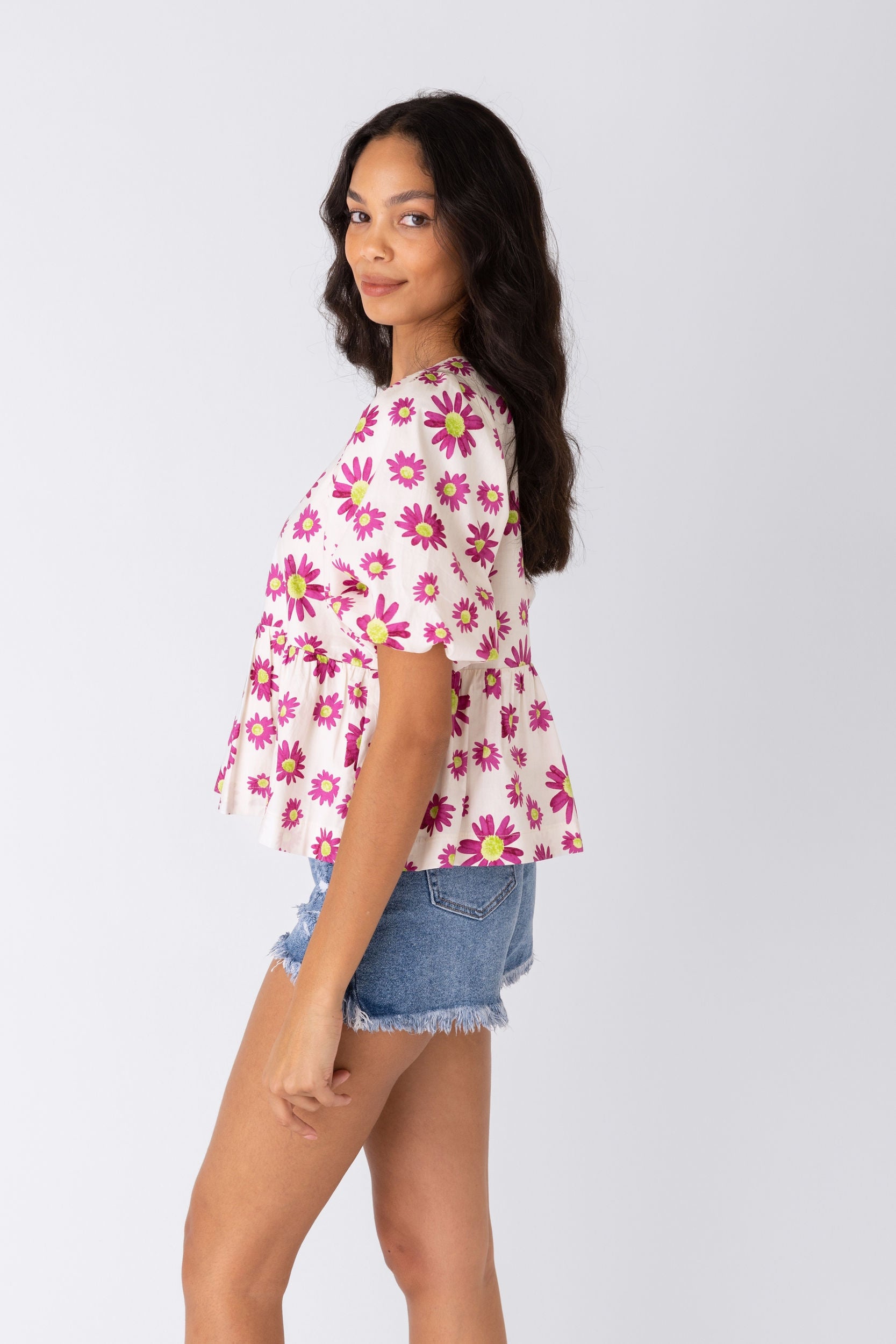 Kayley Daisy Puff Sleeve Top - fab'rik