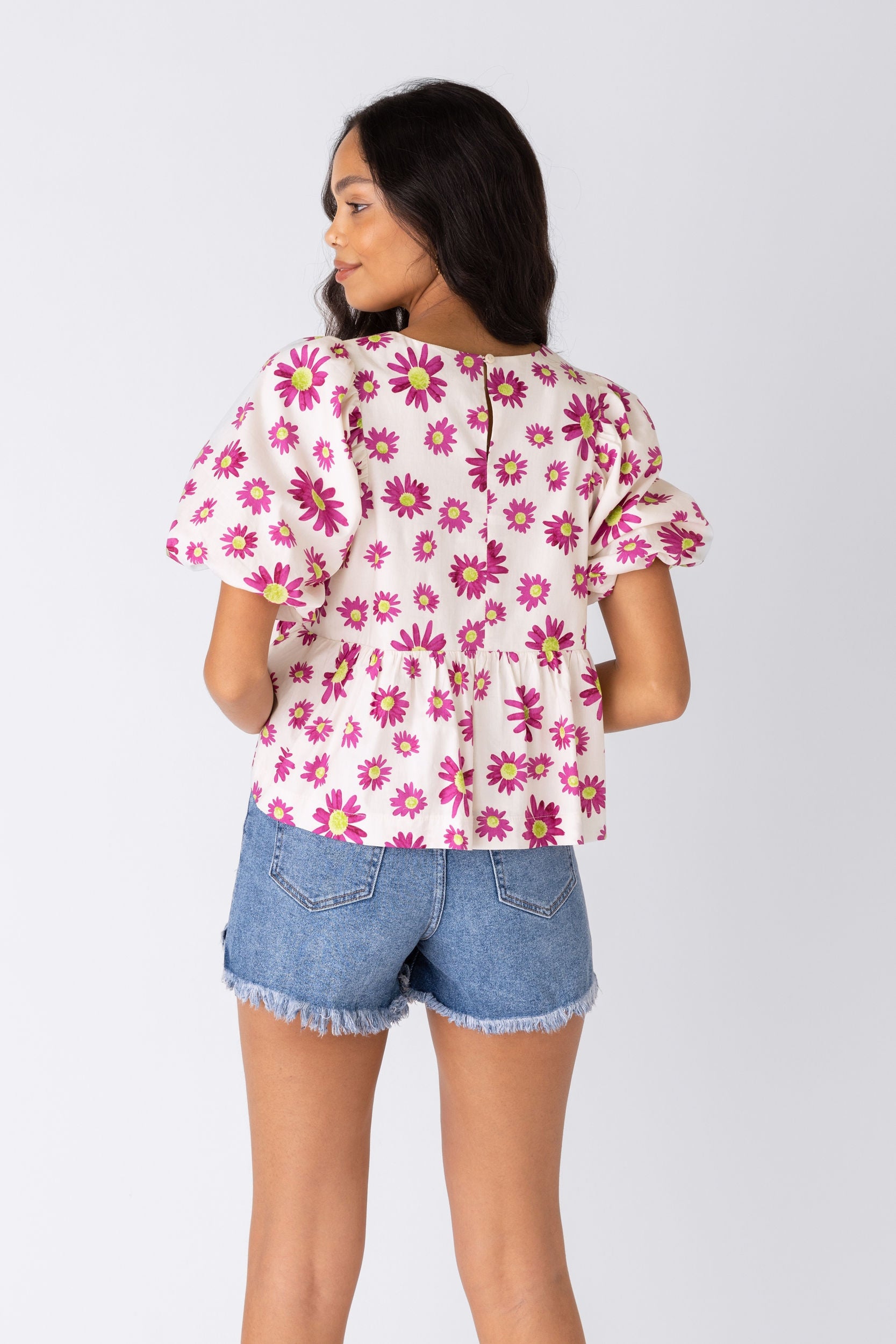 Kayley Daisy Puff Sleeve Top - fab'rik