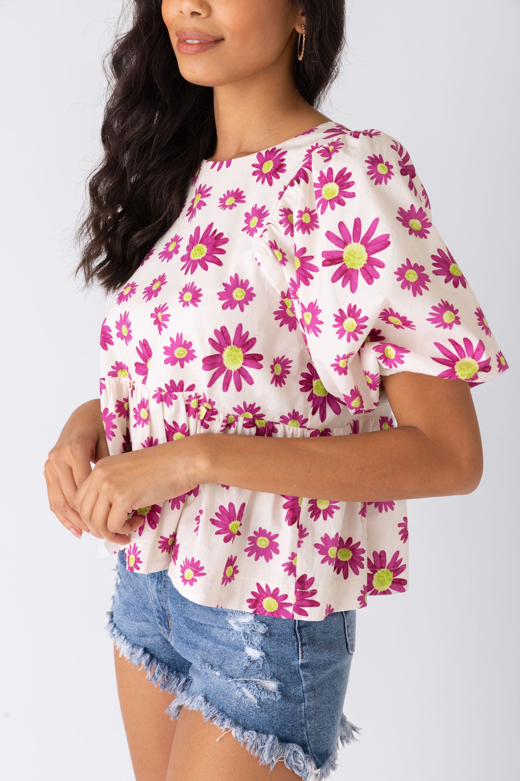 Kayley Daisy Puff Sleeve Top - fab'rik