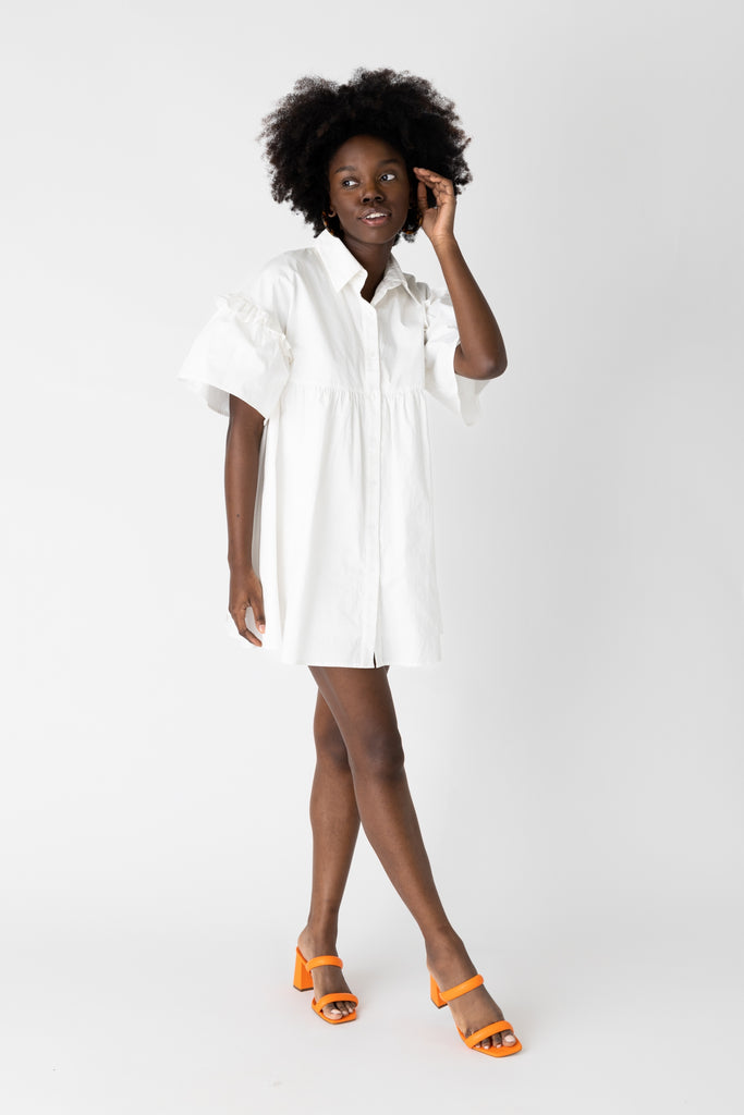 Claudia Button Down Puff Sleeve Mini Dress - fab'rik