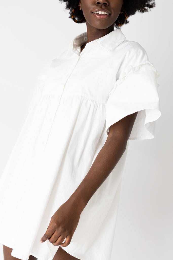 Claudia Button Down Puff Sleeve Mini Dress - fab'rik