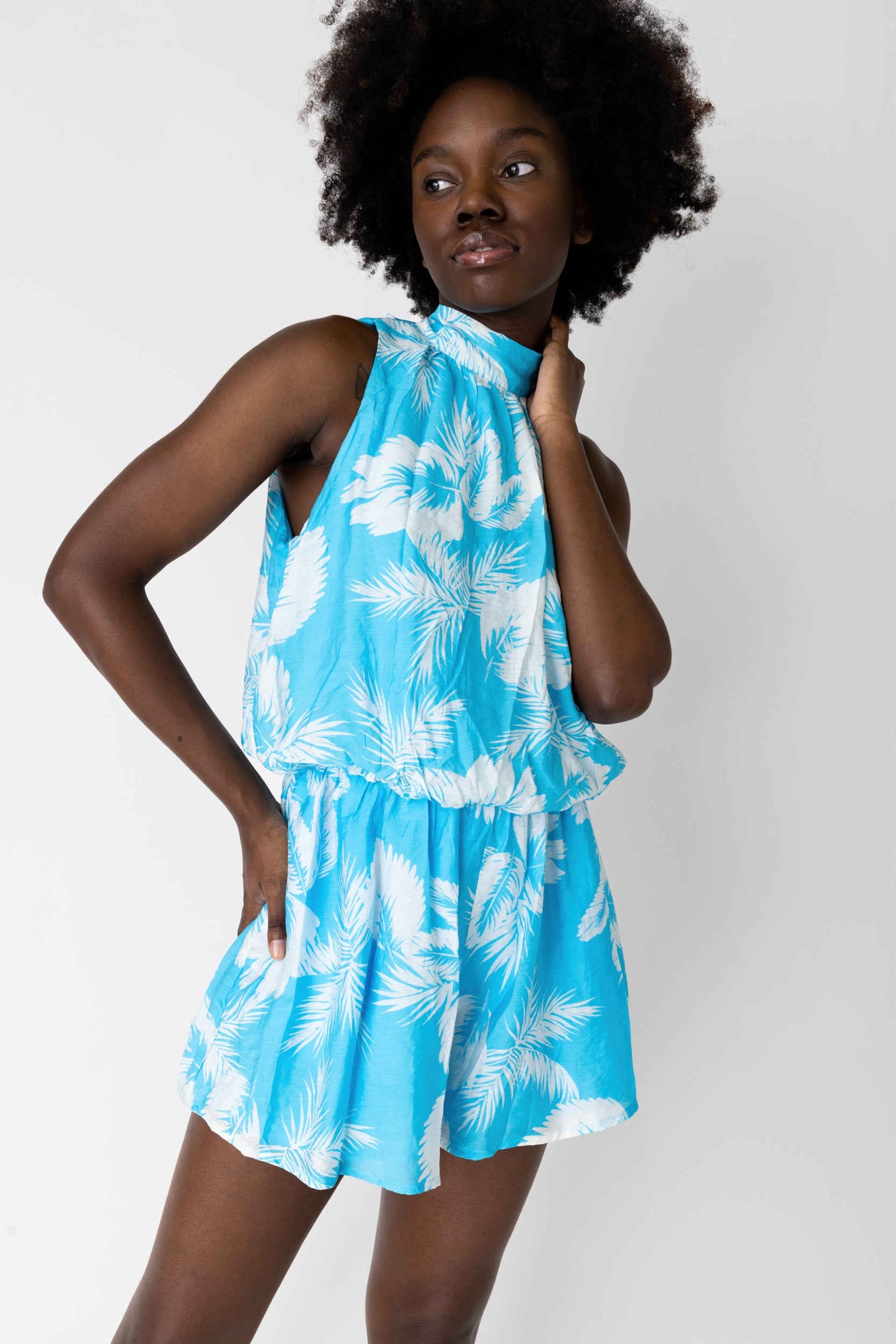 Summer Printed High Neck Romper - fab'rik