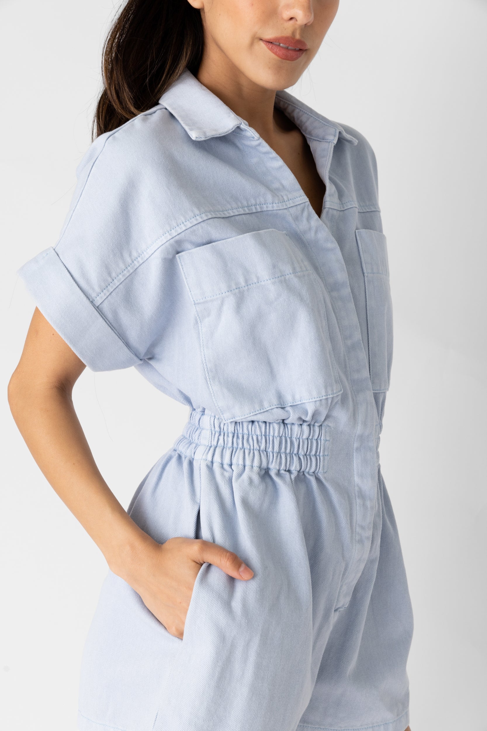 Meg Short Sleeve Denim Romper - fab'rik