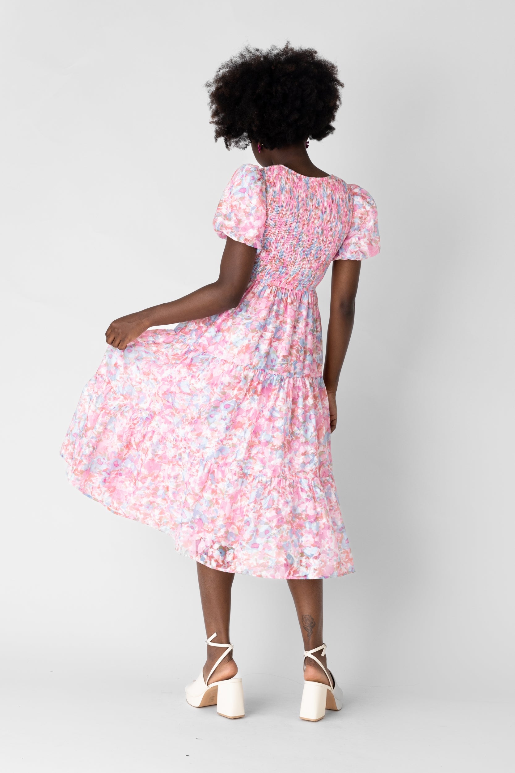 Brooklyn Smocked Floral Midi Dress - fab'rik