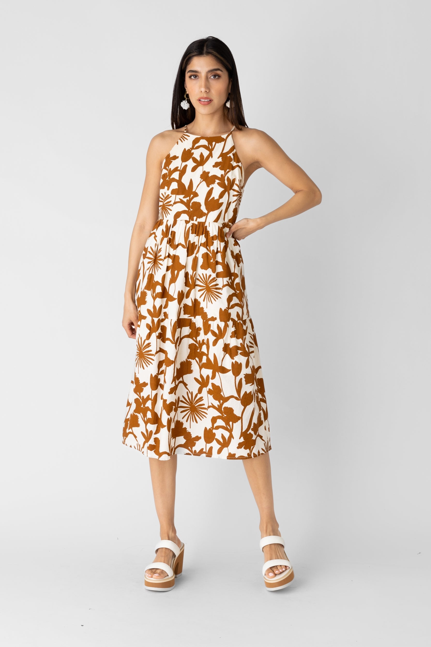 Nora Cross Back Floral Midi Dress - fab'rik