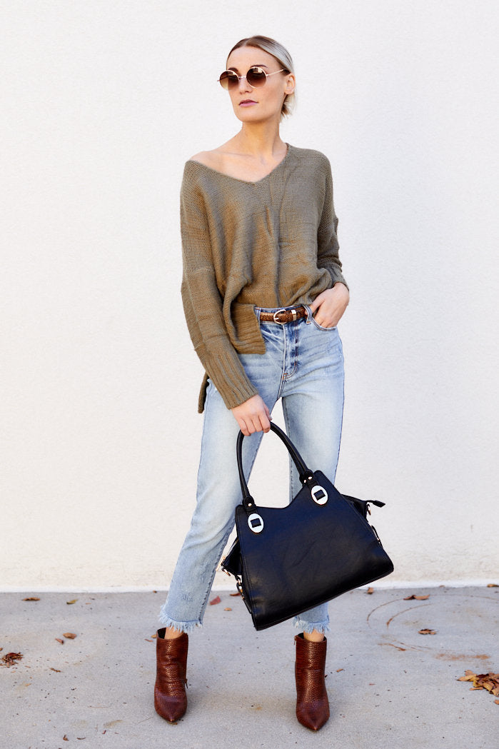 Lena Side Slit Ribbed Hem Sweater - fab'rik