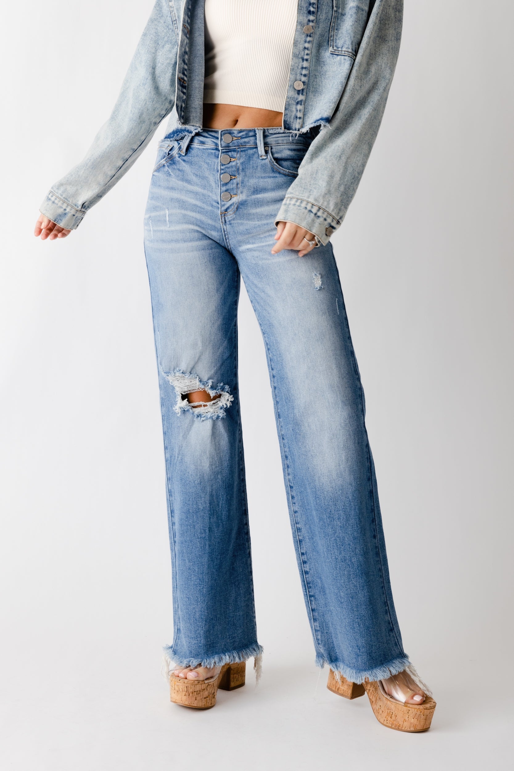 Betty Button Fly Raw Hem Jean - fab'rik