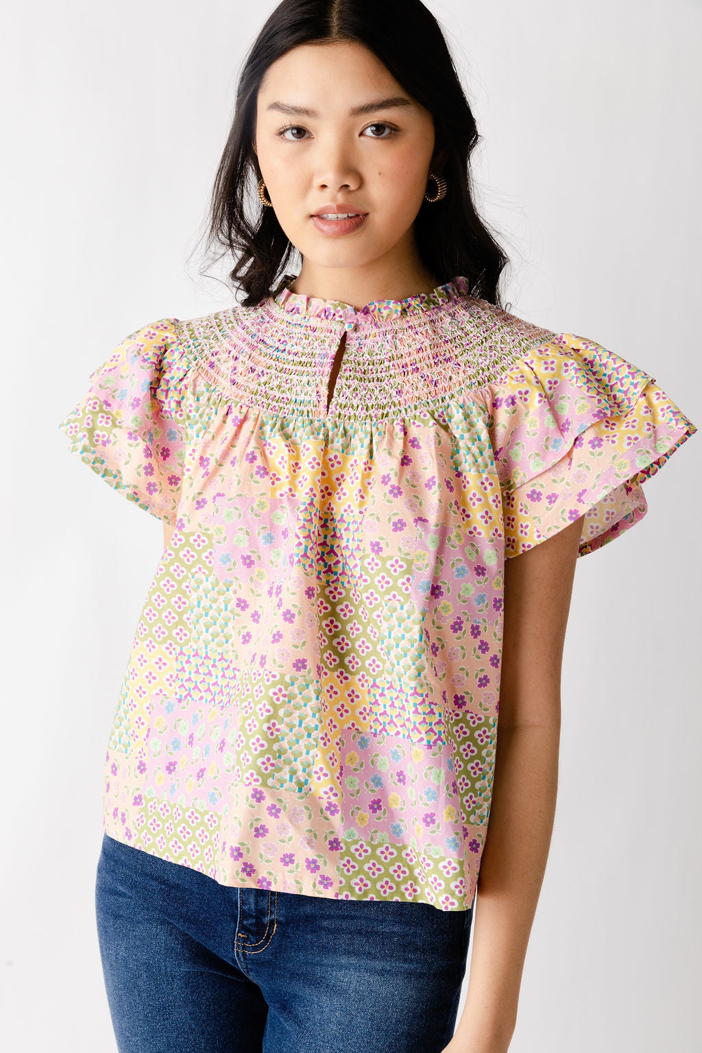 Laurel Flutter Sleeve Smocked Woven Top - fab'rik