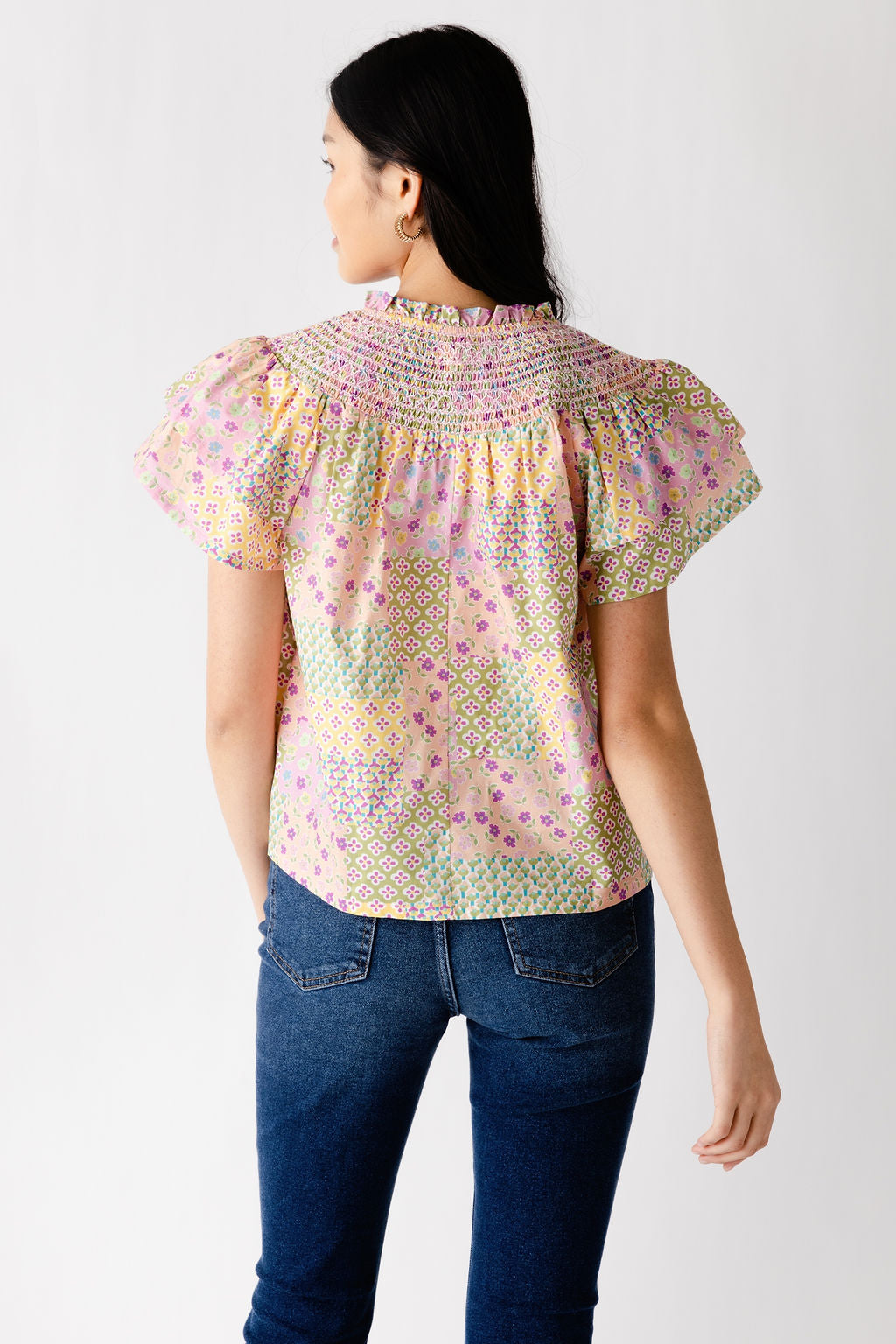 Laurel Flutter Sleeve Smocked Woven Top - fab'rik