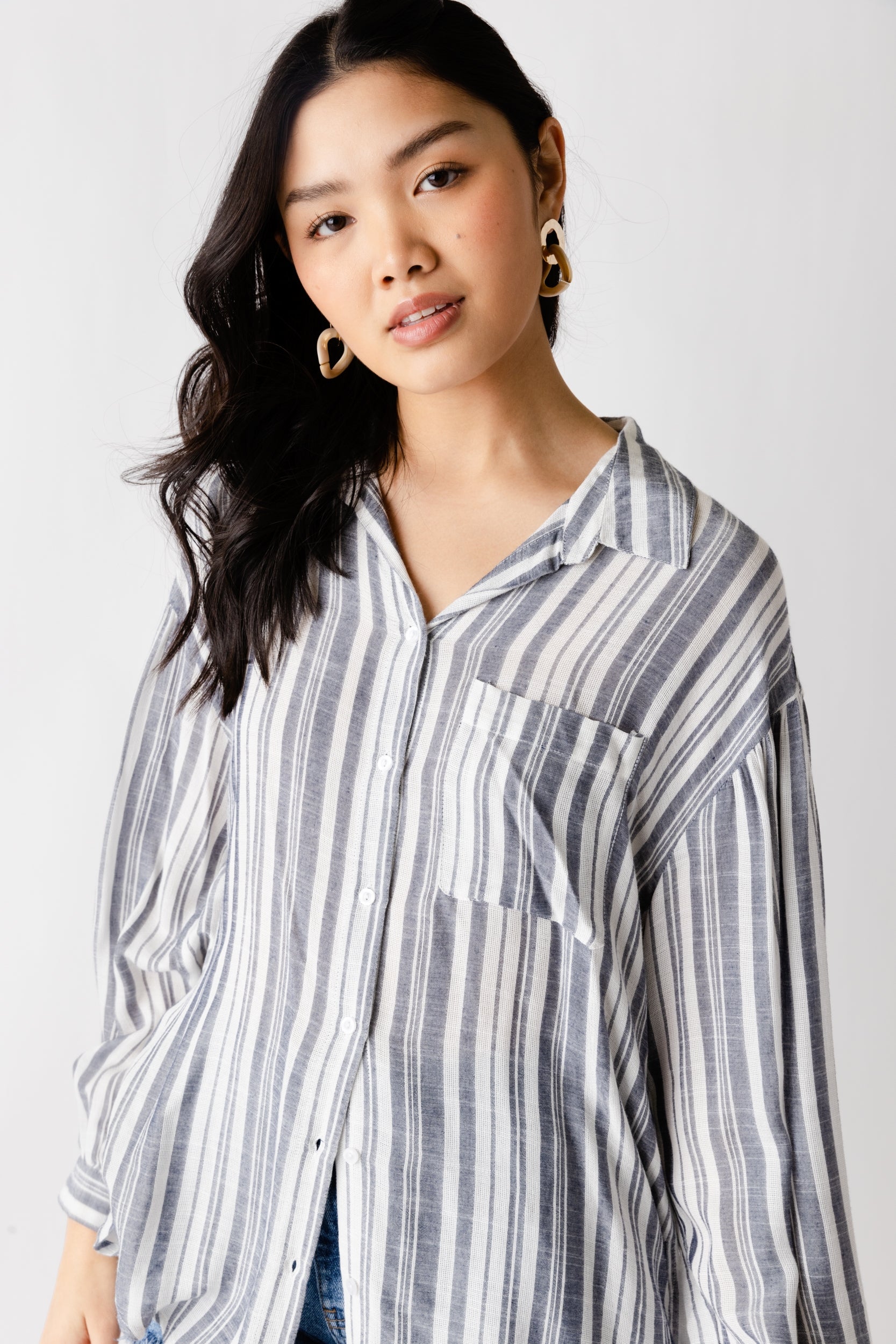 Sallie Striped Button Front Blouse - fab'rik