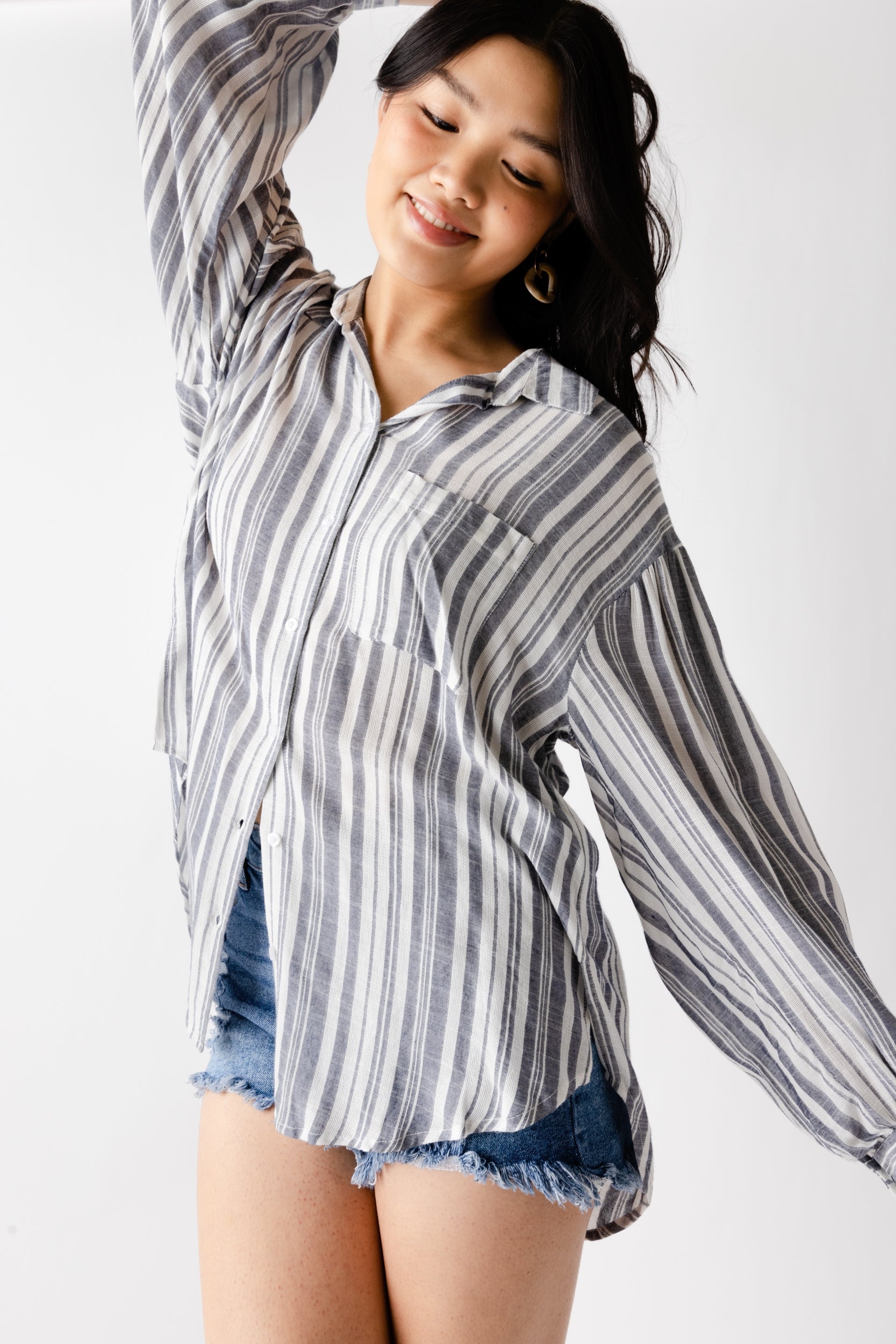 Sallie Striped Button Front Blouse - fab'rik