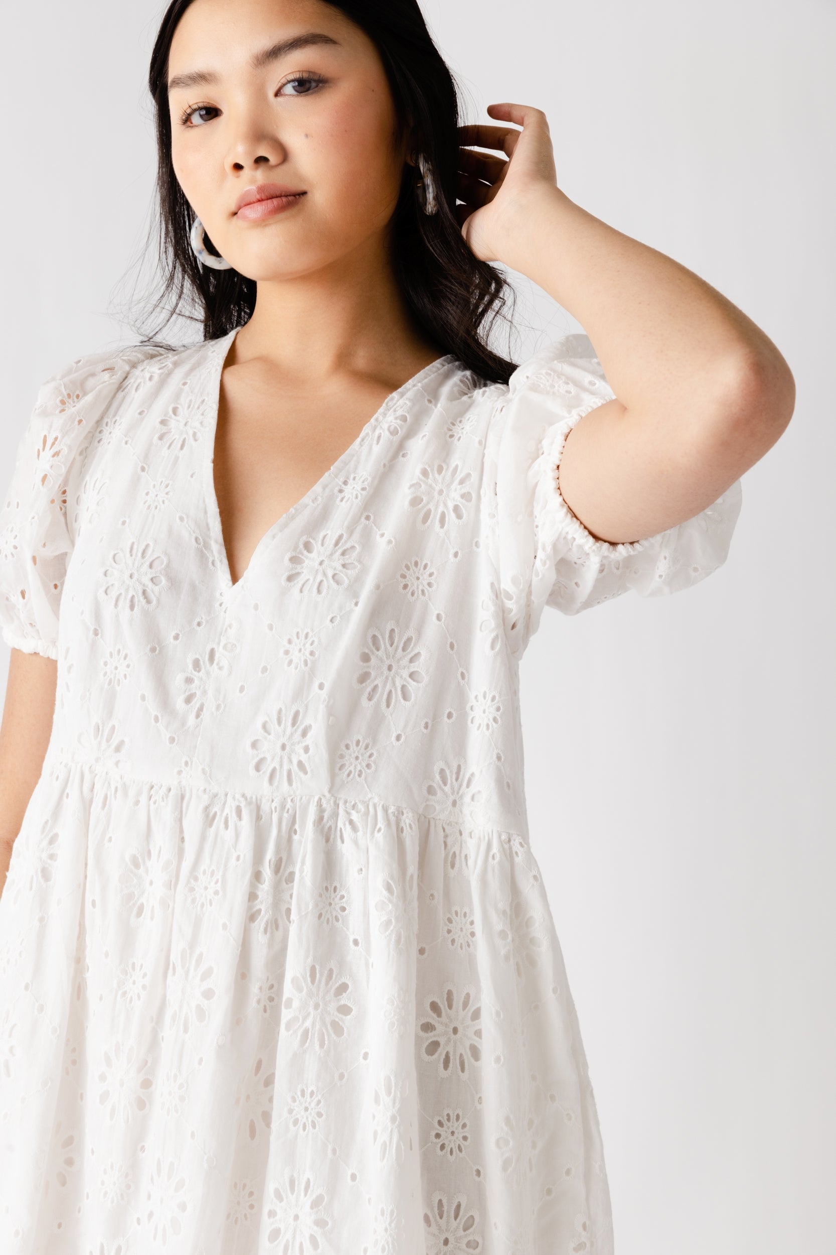 Rosie Eyelet Puff Sleeve Dress - fab'rik