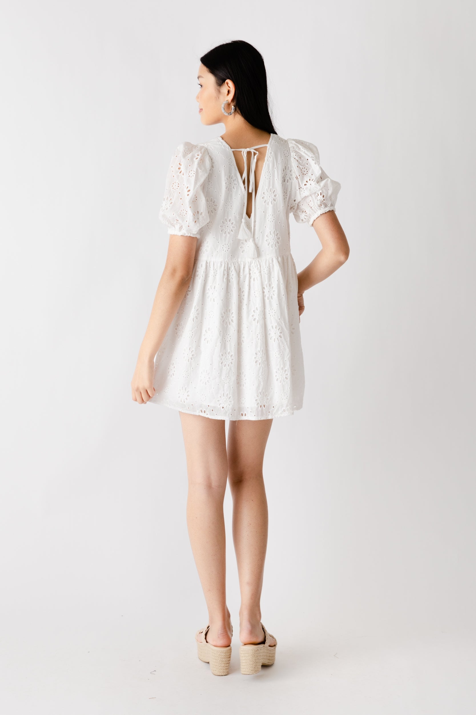 Rosie Eyelet Puff Sleeve Dress - fab'rik