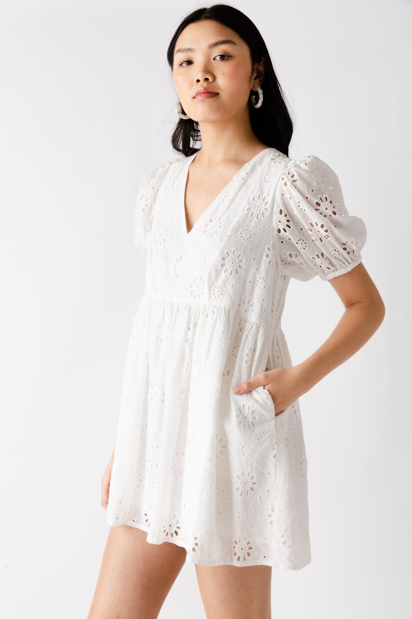 Rosie Eyelet Puff Sleeve Dress - fab'rik