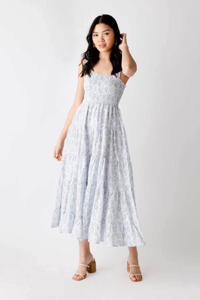 Sylvia Smocked Floral Midi Dress - fab'rik