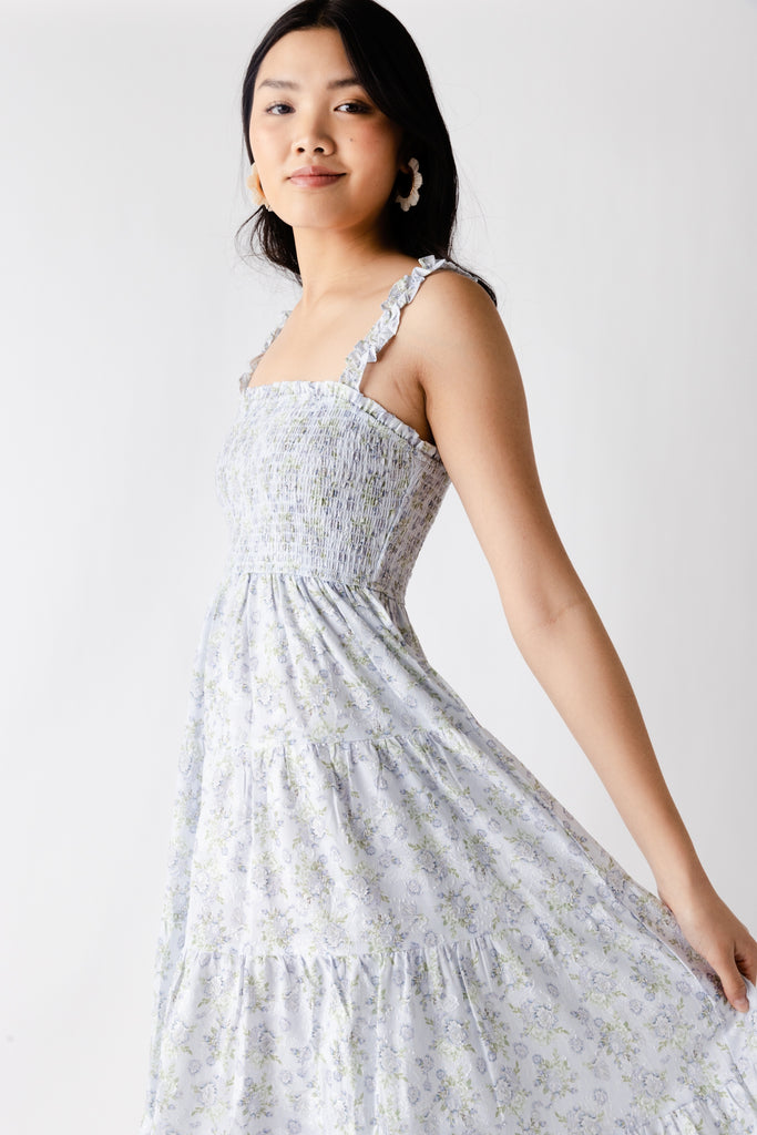 Sylvia Smocked Floral Midi Dress - fab'rik