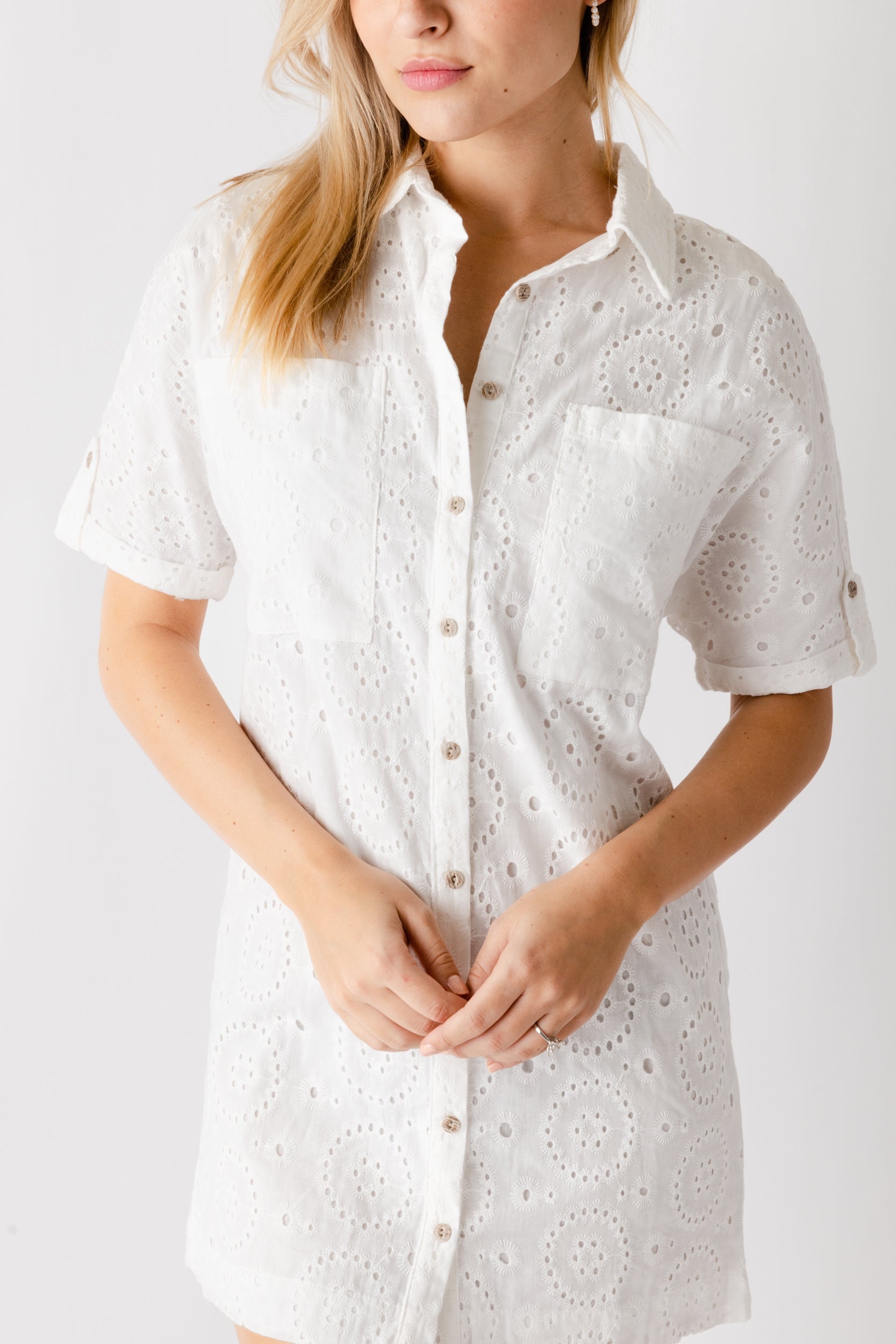 Lucille Eyelet Shirt Dress - fab'rik
