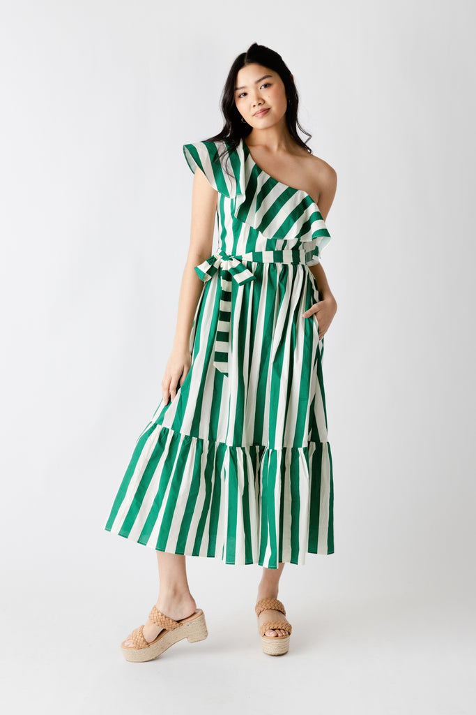 Shaya Striped One Shoulder Maxi Dress - fab'rik