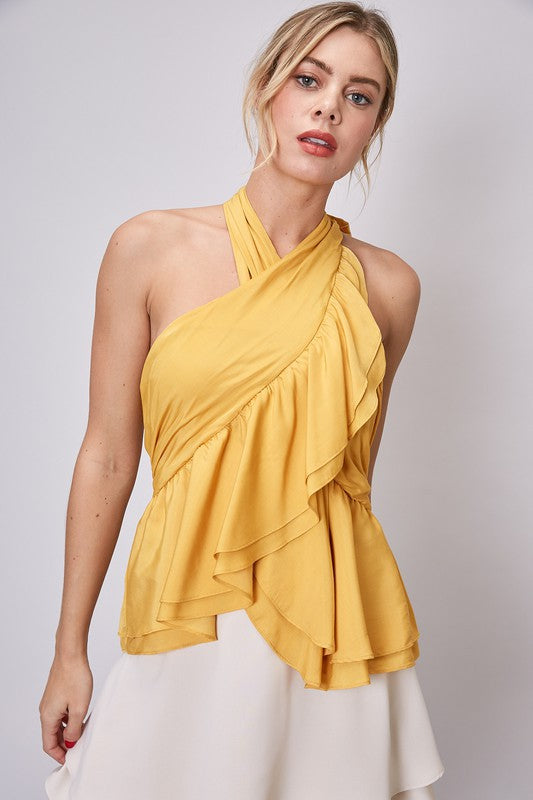 Serena Halter Ruffle Detail Top - fab'rik
