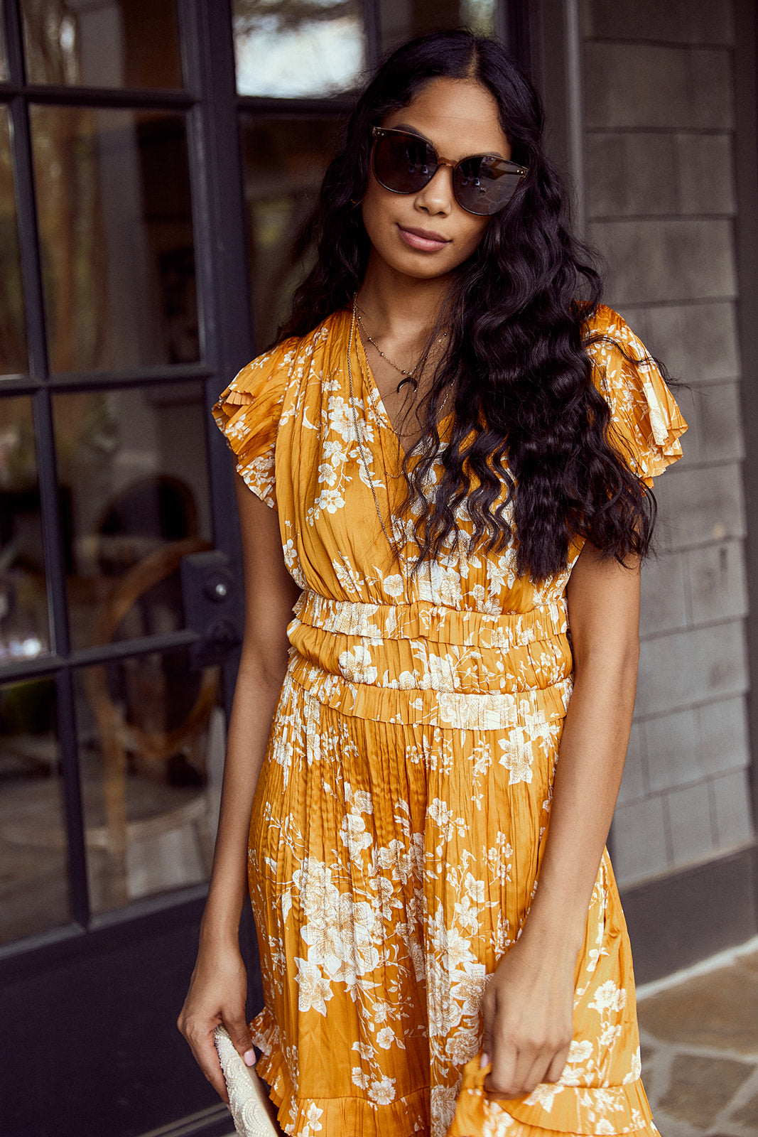 SALE - Ames Floral Print Pleated Midi Dress - fab'rik