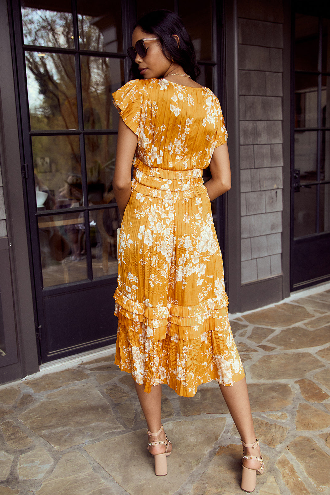 SALE - Ames Floral Print Pleated Midi Dress - fab'rik