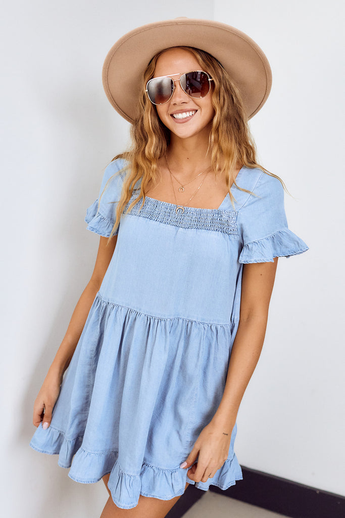 SALE - Barra Denim Ruffled Sleeve Mini Dress - fab'rik