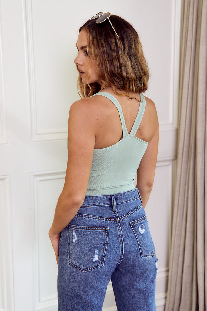 SALE - Chelsia Padded Bra Ribbed Tank - fab'rik