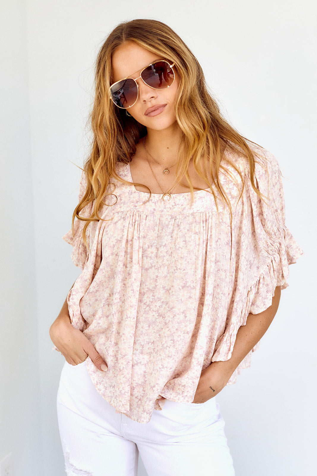 SALE - Emmaline Printed Ruffle Sleeve Blouse - fab'rik