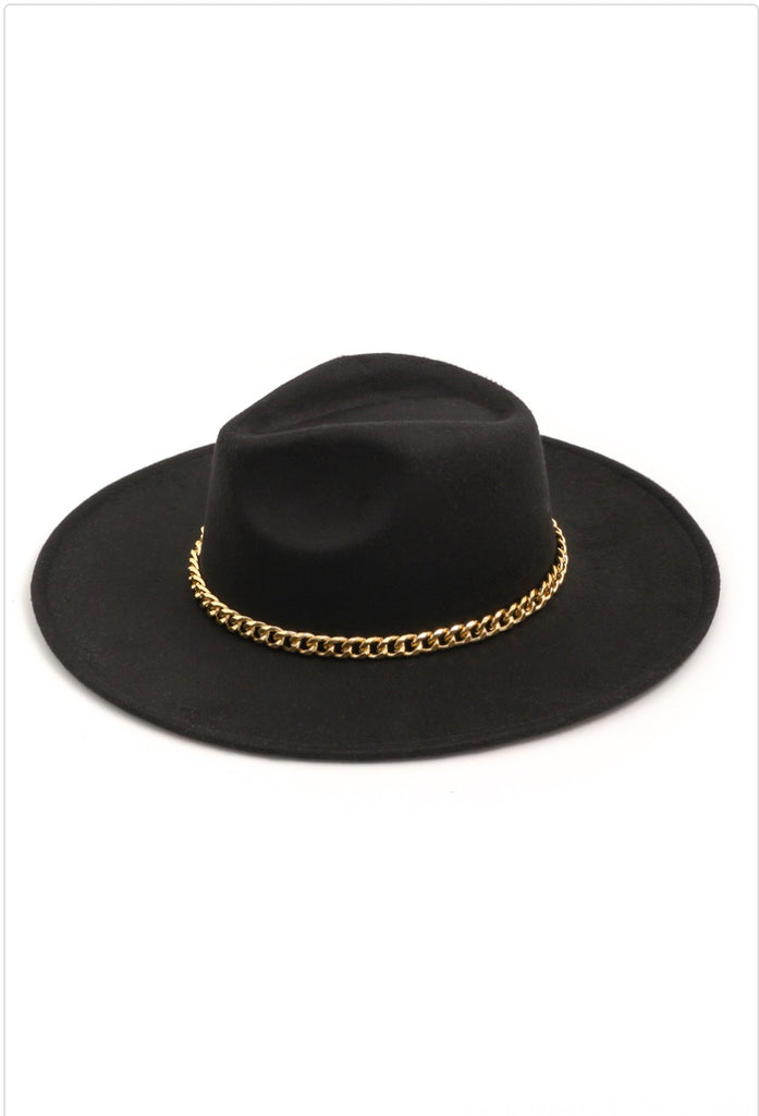 Gwen Chain Detail Wide Brim Hat - fab'rik