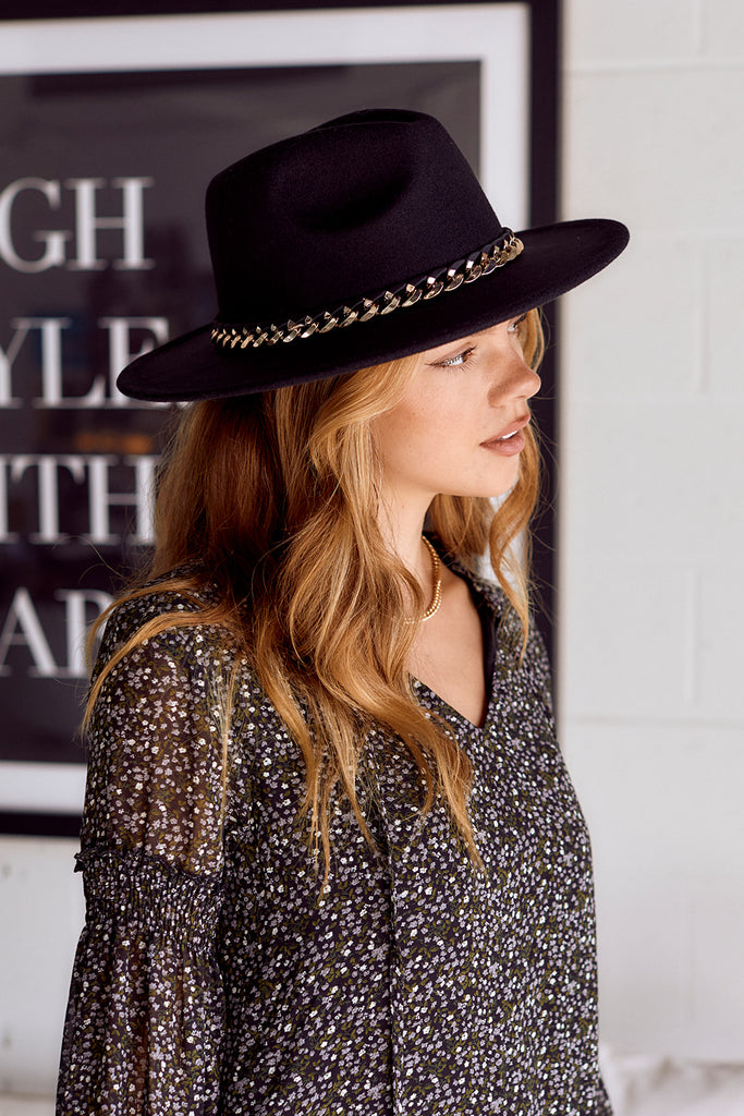 Gwen Chain Detail Wide Brim Hat - fab'rik