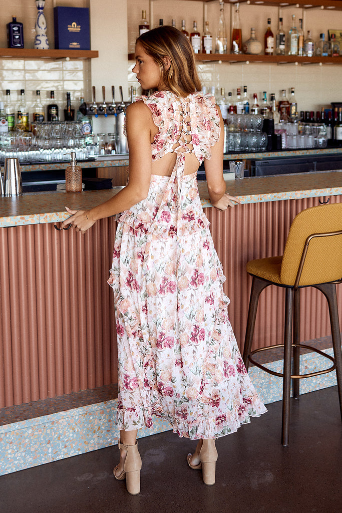 Klara Lace Up Back Floral Maxi - fab'rik