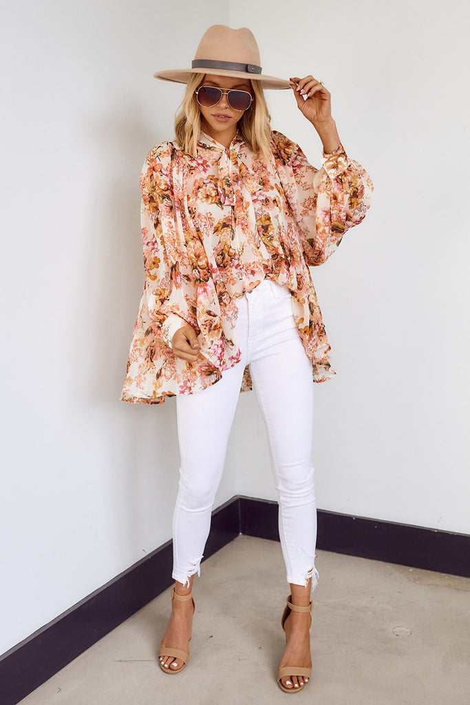 SALE - Manon Floral Tie Neck Blouse - fab'rik