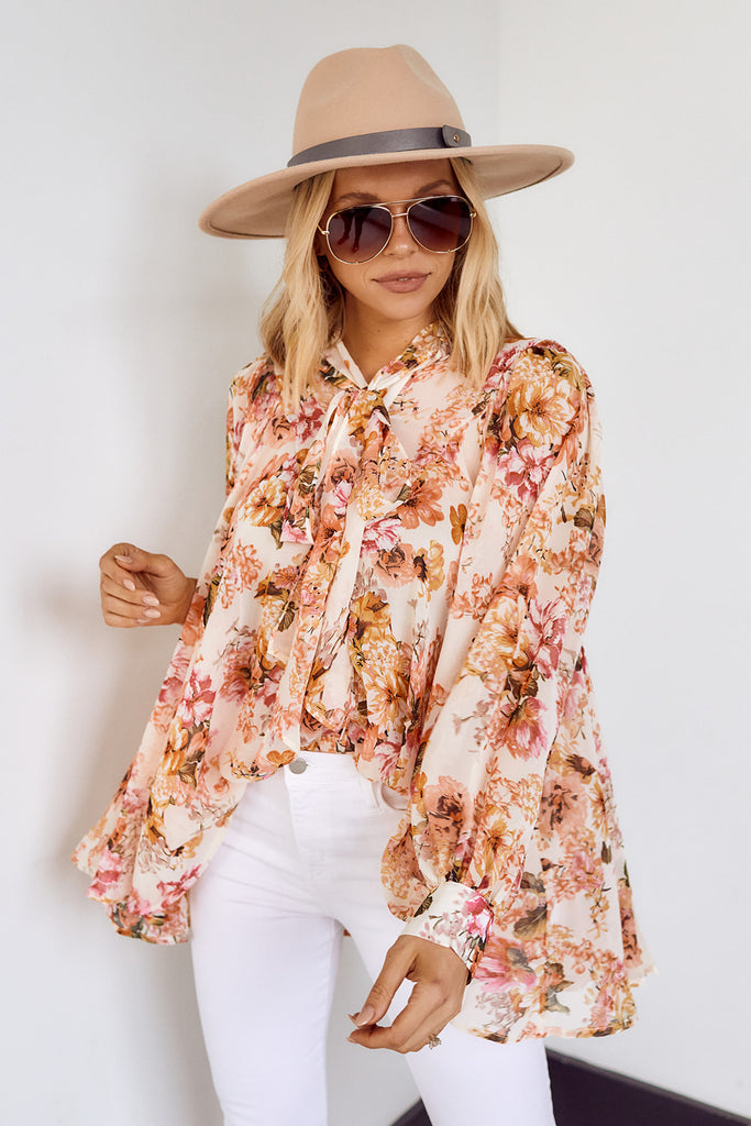 SALE - Manon Floral Tie Neck Blouse - fab'rik