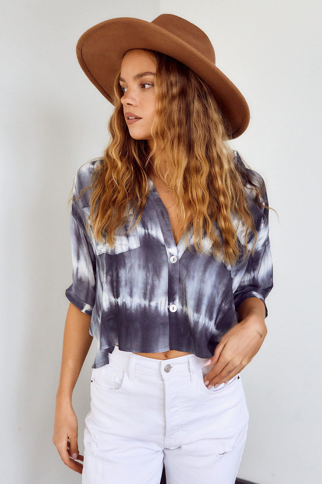 Natalia Tie Dye Button Front Blouse - fab'rik