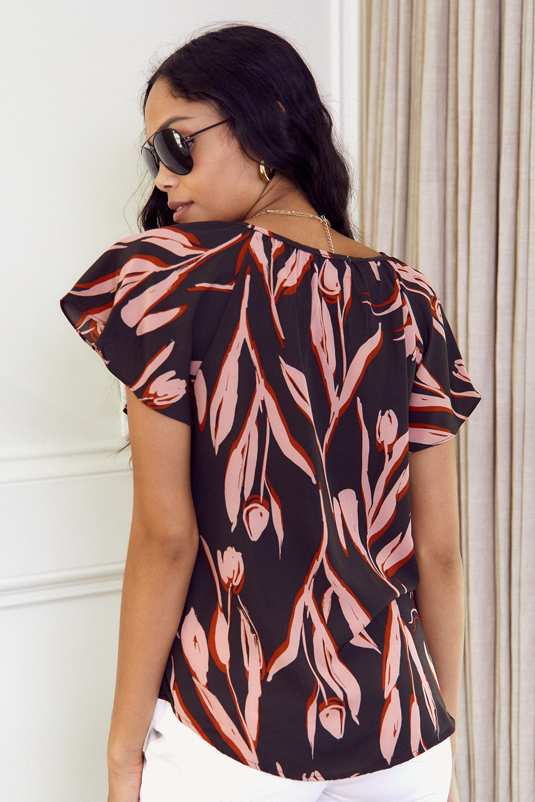 Oslo Printed Flutter Sleeve Top - fab'rik